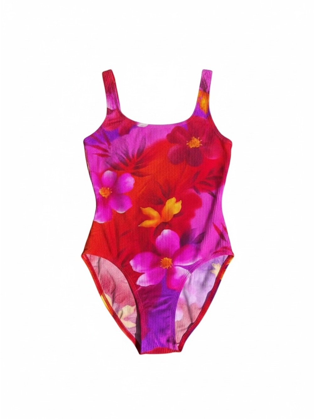 Vintage Tropical Floral One-Piece Swimsuit - Red & Pink